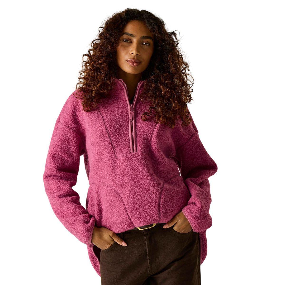 Violet - Pack Shot - Regatta Womens-Ladies Frankie Borg Half Zip Longline Fleece Top