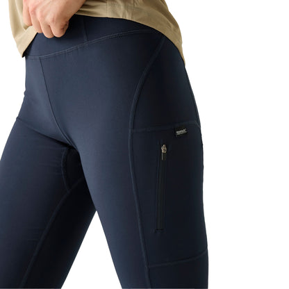 Navy - Pack Shot - Regatta Womens-Ladies Monira Water Repellent Hiking Leggings