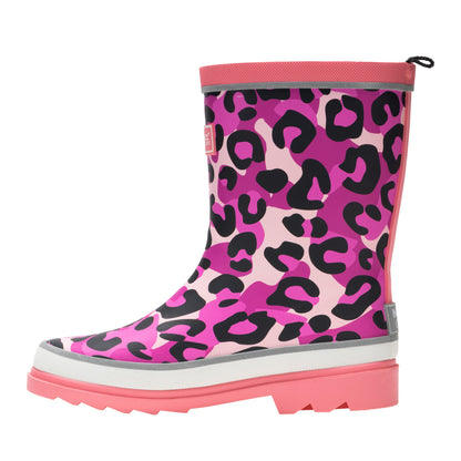 Pink Lemonade - Side - Regatta Childrens-Kids Mudplay III Leopard Print Wellington Boots