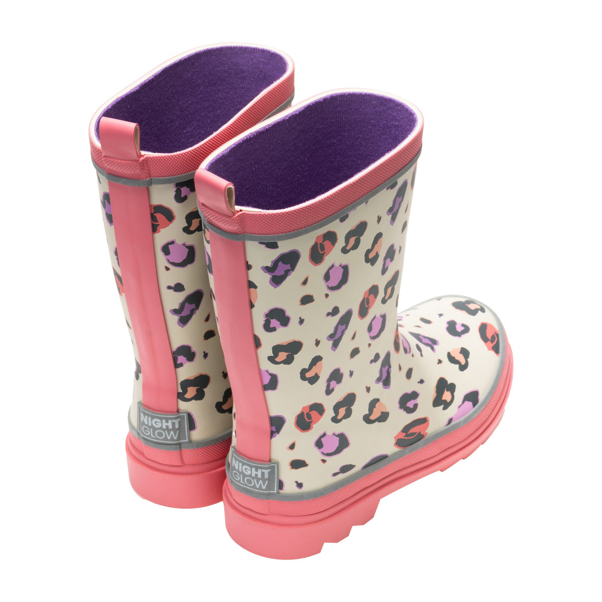Light Vanilla-Pop - Back - Regatta Childrens-Kids Foxfire Leopard Print Reflective Wellington Boots