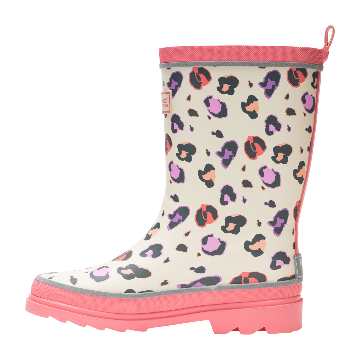 Light Vanilla-Pop - Side - Regatta Childrens-Kids Foxfire Leopard Print Reflective Wellington Boots