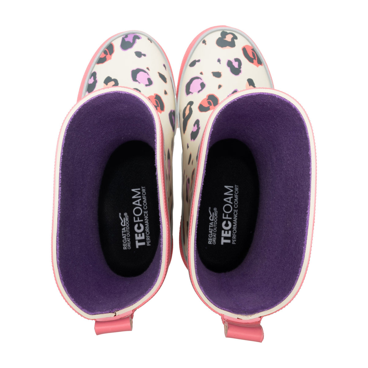 Light Vanilla-Pop - Lifestyle - Regatta Childrens-Kids Foxfire Leopard Print Reflective Wellington Boots