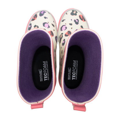 Light Vanilla-Pop - Lifestyle - Regatta Childrens-Kids Foxfire Leopard Print Reflective Wellington Boots