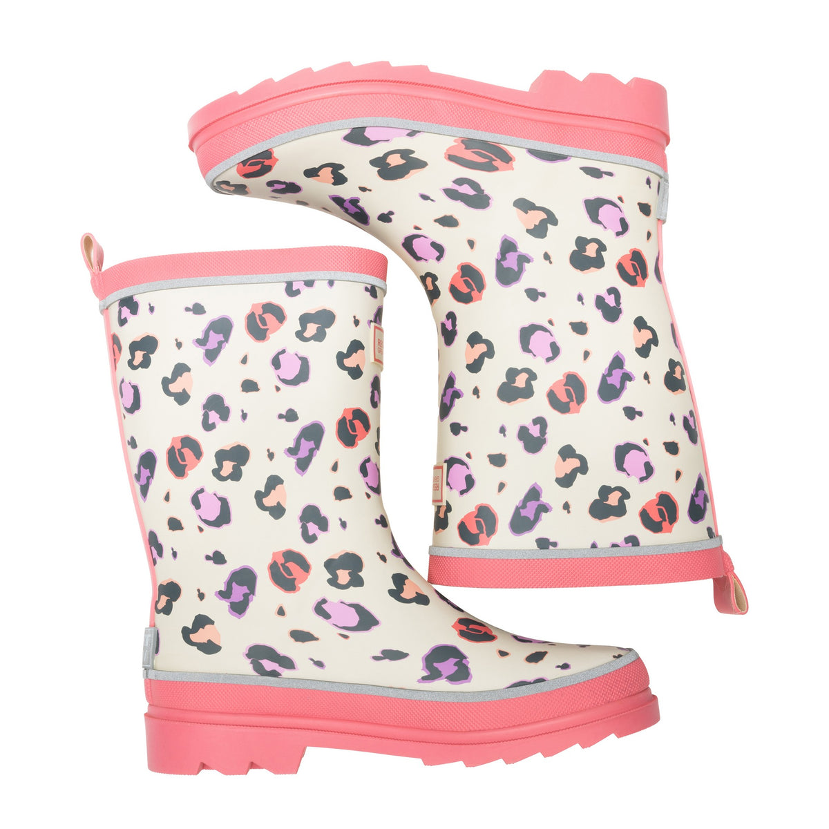 Light Vanilla-Pop - Close up - Regatta Childrens-Kids Foxfire Leopard Print Reflective Wellington Boots