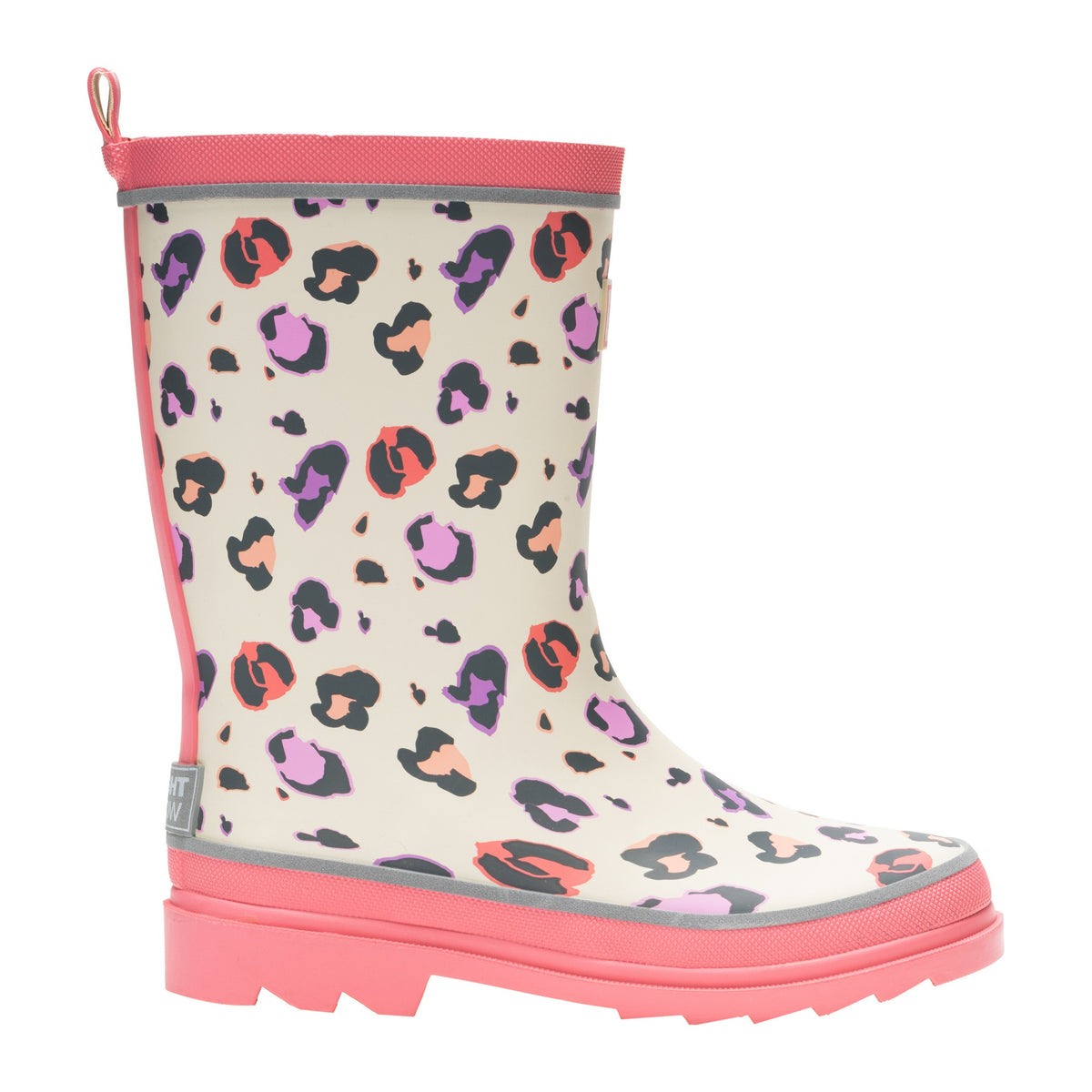 Light Vanilla-Pop - Front - Regatta Childrens-Kids Foxfire Leopard Print Reflective Wellington Boots
