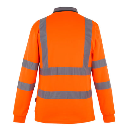 Orange - Back - Regatta Mens Pro Contract High-Vis Long-Sleeved Polo Shirt