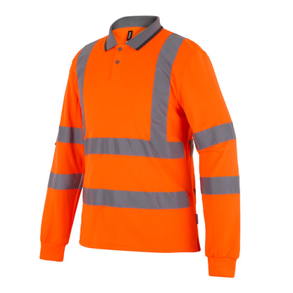 Orange - Side - Regatta Mens Pro Contract High-Vis Long-Sleeved Polo Shirt