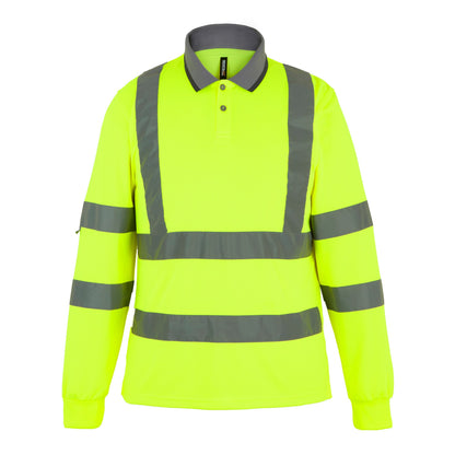 Yellow - Front - Regatta Mens Pro Contract High-Vis Long-Sleeved Polo Shirt
