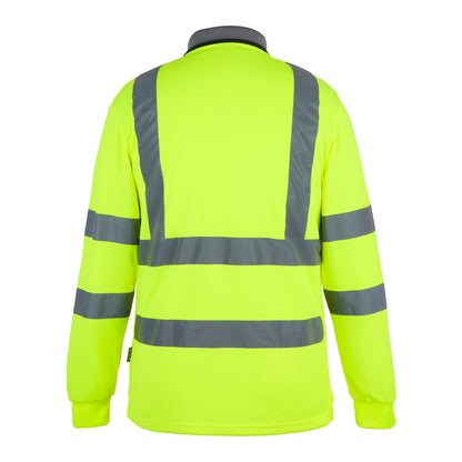 Yellow - Back - Regatta Mens Pro Contract High-Vis Long-Sleeved Polo Shirt