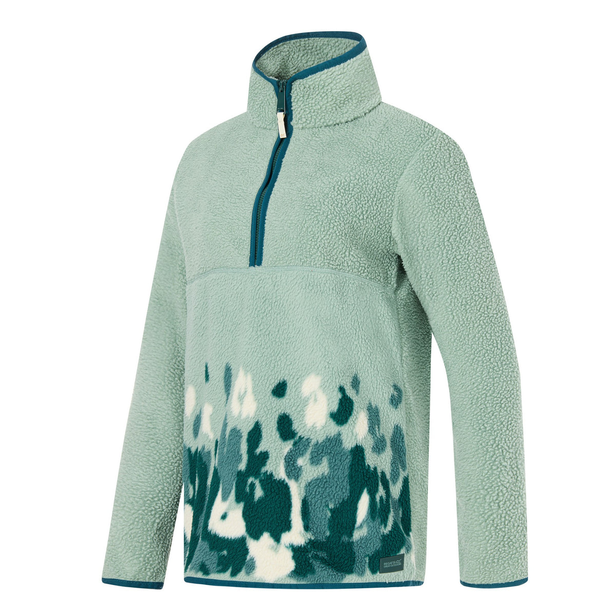 Glacier Green - Side - Regatta Womens-Ladies Frankie Leopard Camo Borg Half Zip Fleece Top