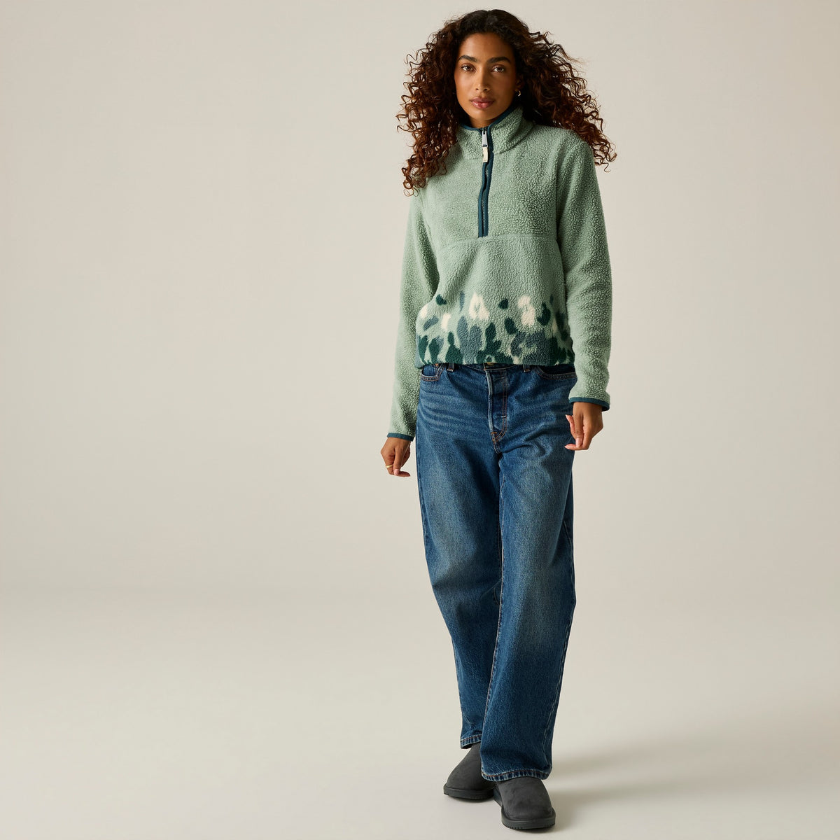 Glacier Green - Pack Shot - Regatta Womens-Ladies Frankie Leopard Camo Borg Half Zip Fleece Top