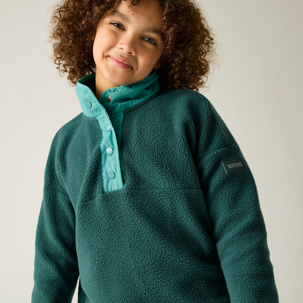 Mediterranea-Turquoise - Pack Shot - Regatta Childrens-Kids Eva Button Detail Fleece Top
