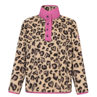 Mocha-Violet - Front - Regatta Childrens-Kids Eva Leopard Print Buttoned Fleece Top