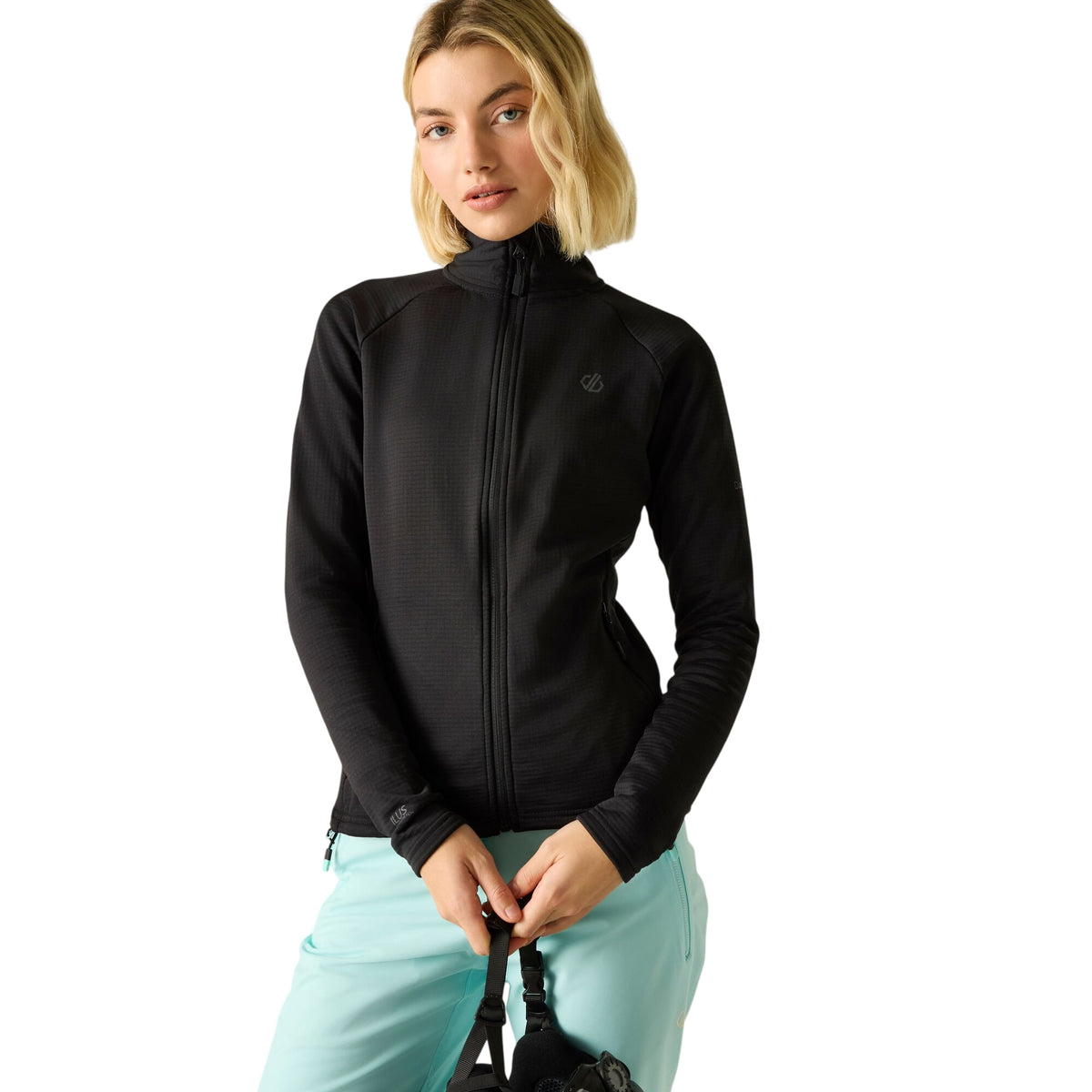 Black - Close up - Dare 2B Womens-Ladies Lowline Core Stretch Full Zip Midlayer