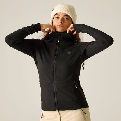 Black - Close up - Dare 2B Womens-Ladies Ventura Stretch Hooded Midlayer