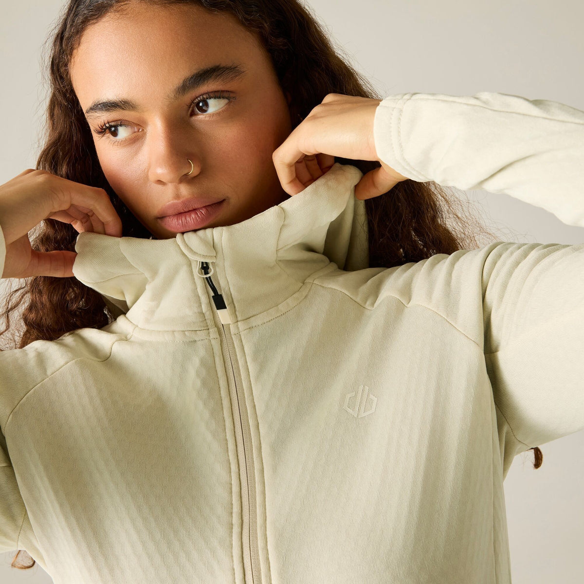 Almond Milk - Close up - Dare 2B Womens-Ladies Ventura Stretch Hooded Midlayer