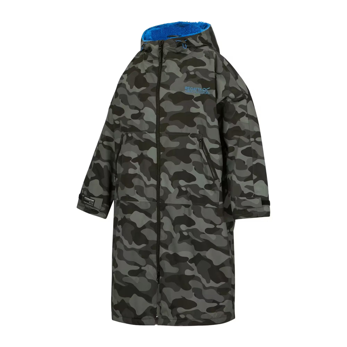 Grey-Sonic Blue - Side - Regatta Unisex Adult Camo Waterproof Changing Robe