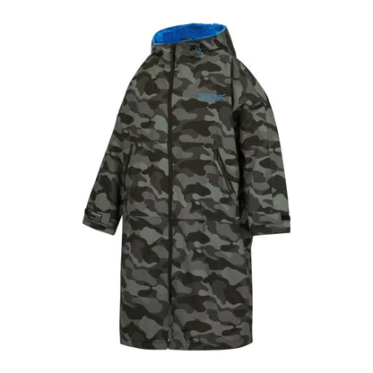 Grey-Sonic Blue - Side - Regatta Unisex Adult Camo Waterproof Changing Robe