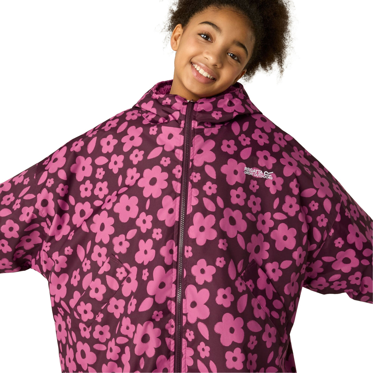 Violet Fig - Close up - Regatta Childrens-Kids Floral Waterproof Changing Robe
