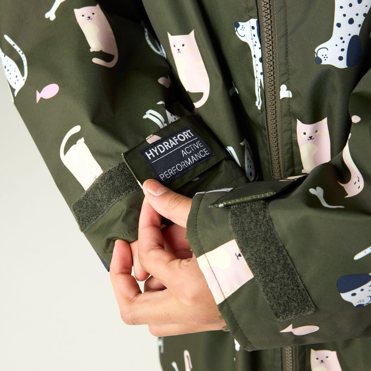 Dark Khaki - Close up - Regatta Childrens-Kids Cats & Dogs Waterproof Changing Robe