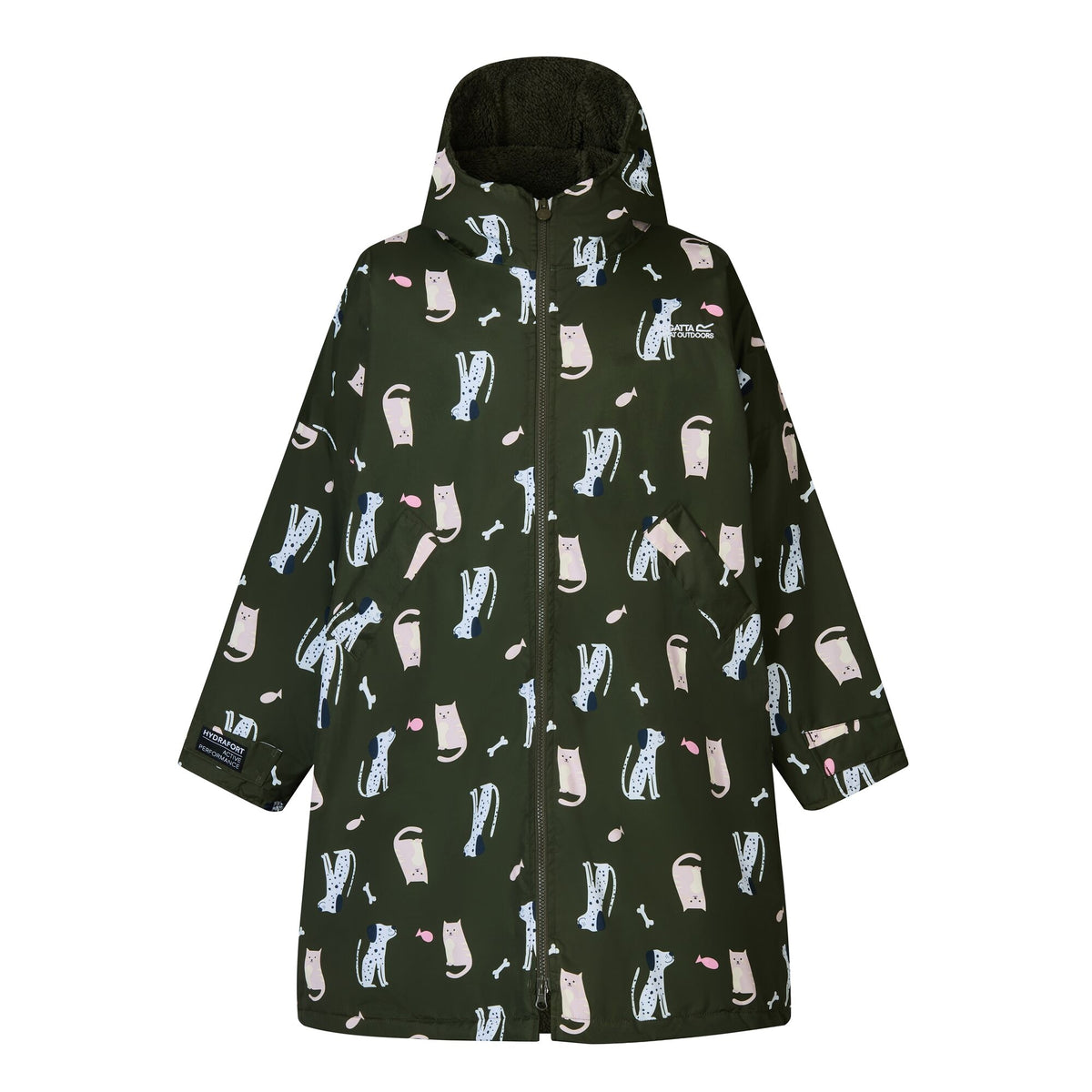 Dark Khaki - Front - Regatta Childrens-Kids Cats & Dogs Waterproof Changing Robe