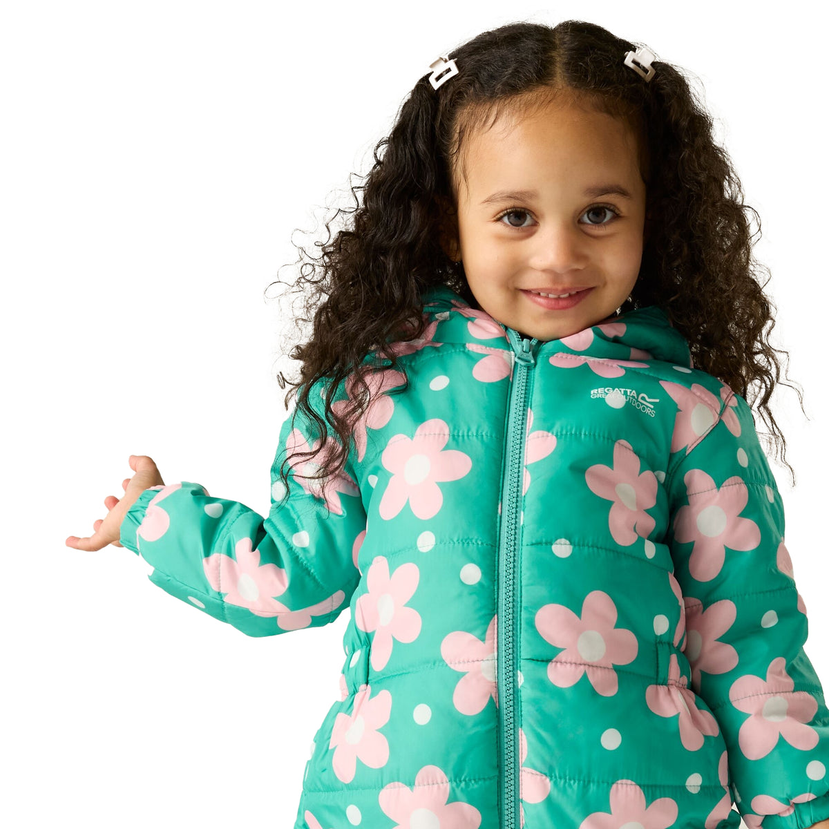 Emerald Green - Pack Shot - Regatta Childrens-Kids Penrose Floral Quilted Puddle Suit