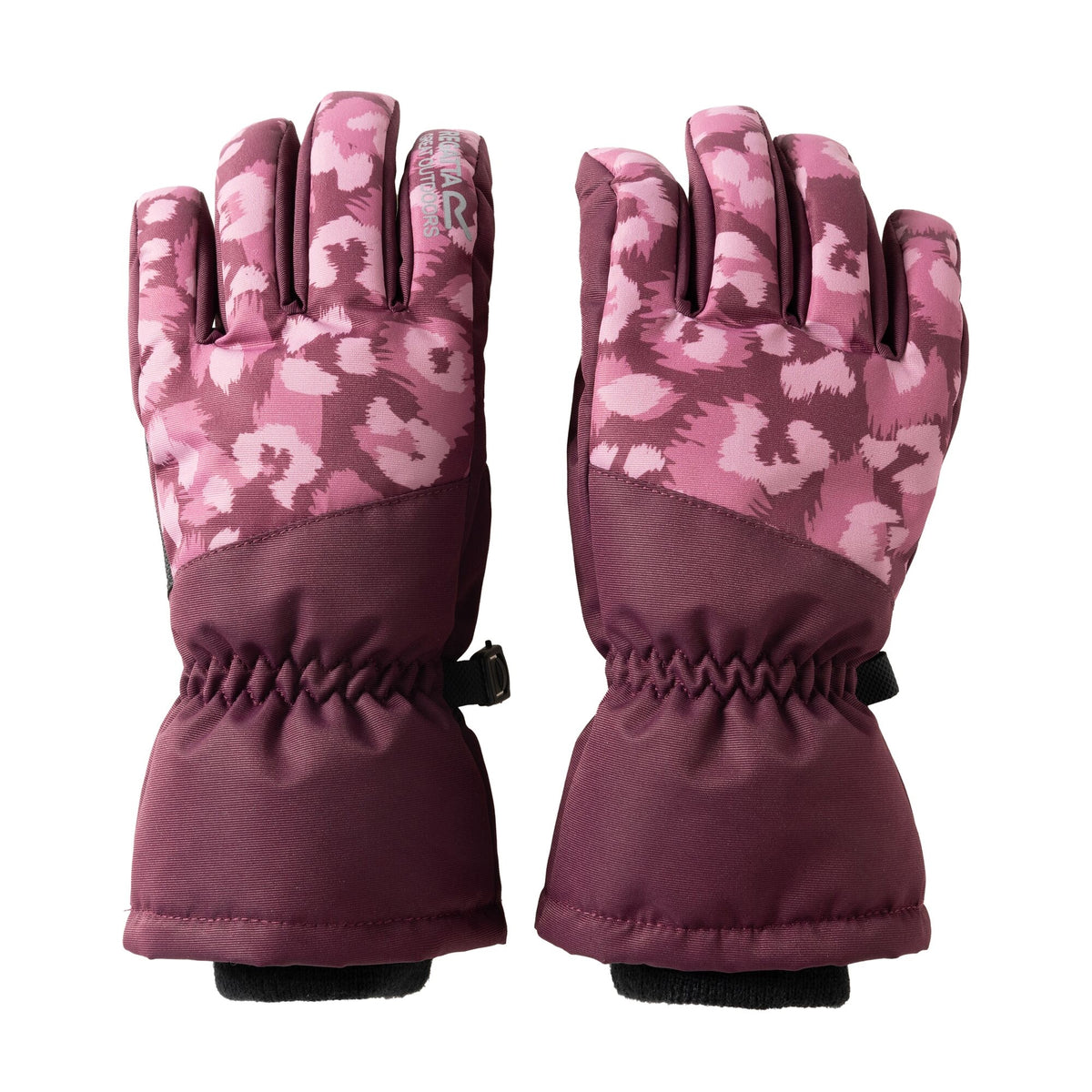 Fig-Violet - Front - Regatta Childrens-Kids Arlie Waterproof Leopard Ski Gloves