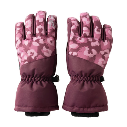 Fig-Violet - Front - Regatta Childrens-Kids Arlie Waterproof Leopard Ski Gloves