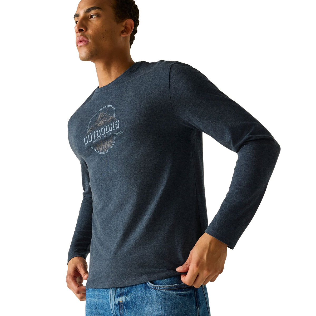 Navy - Pack Shot - Regatta Mens Maylow Outdoors Long-Sleeved T-Shirt