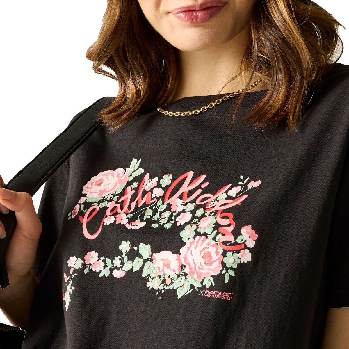 Black - Pack Shot - Regatta Womens-Ladies Cath Kidston Floral Oversized T-Shirt