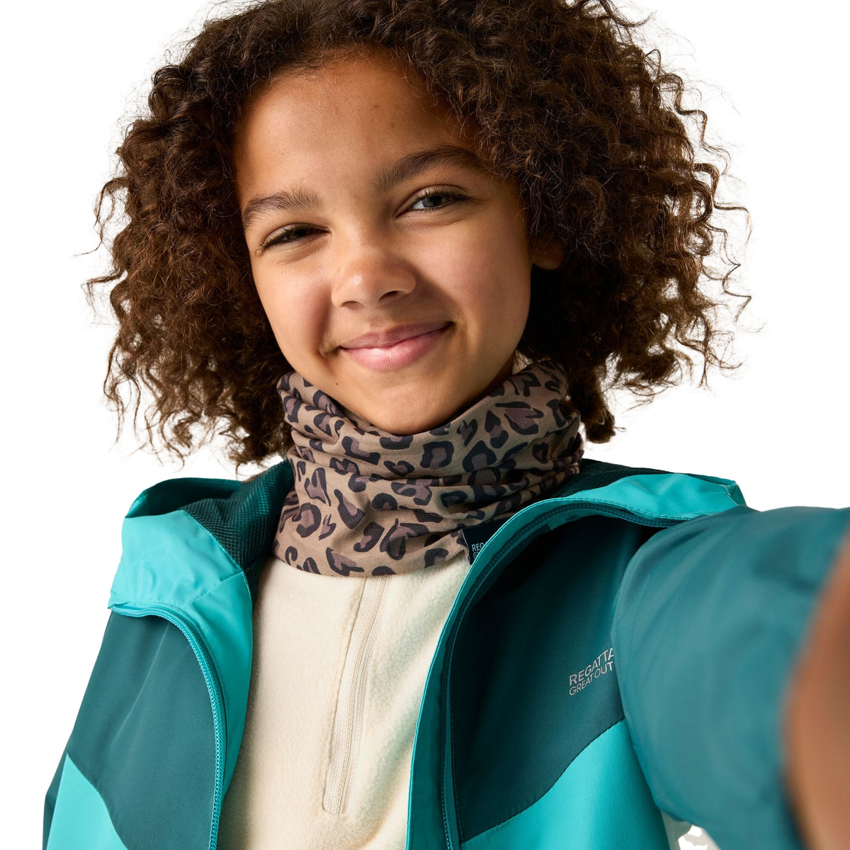 Mocha - Close up - Regatta Childrens-Kids Multitube II Leopard Print Snood