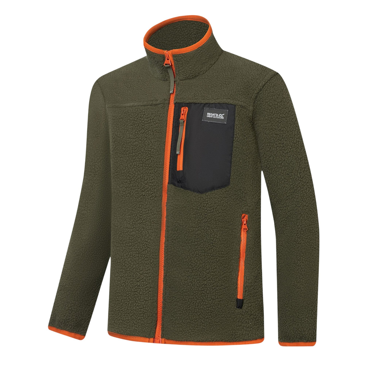 Dark Khaki-Rooibos Tea - Side - Regatta Childrens-Kids Frankie Colour Block Fleece Jacket