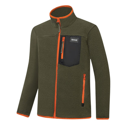 Dark Khaki-Rooibos Tea - Side - Regatta Childrens-Kids Frankie Colour Block Fleece Jacket