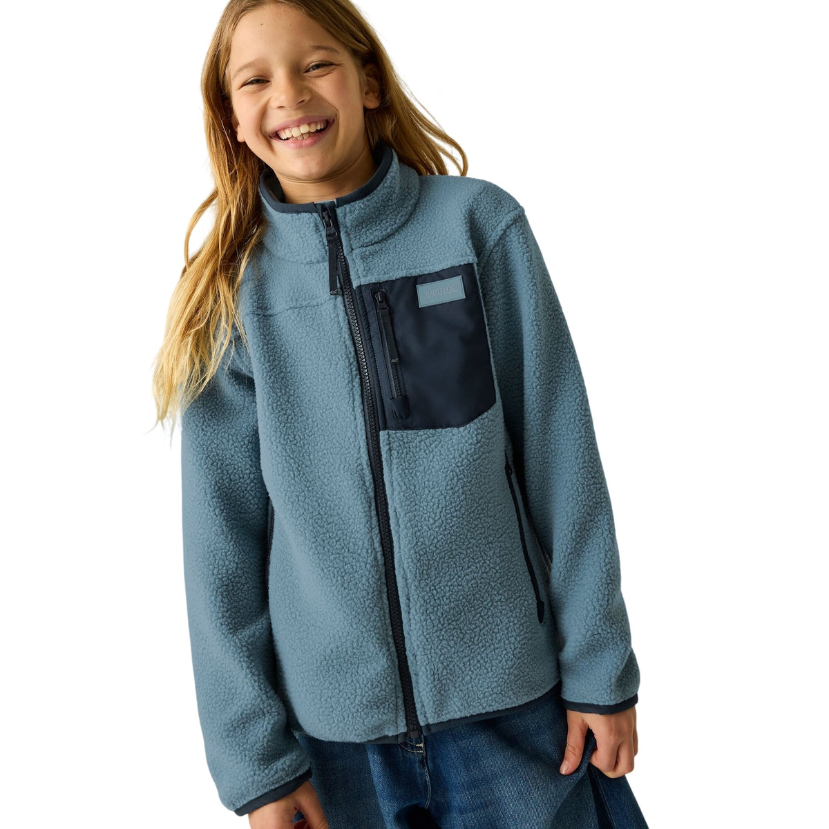 Dusky Blue-Navy - Pack Shot - Regatta Childrens-Kids Frankie Colour Block Fleece Jacket