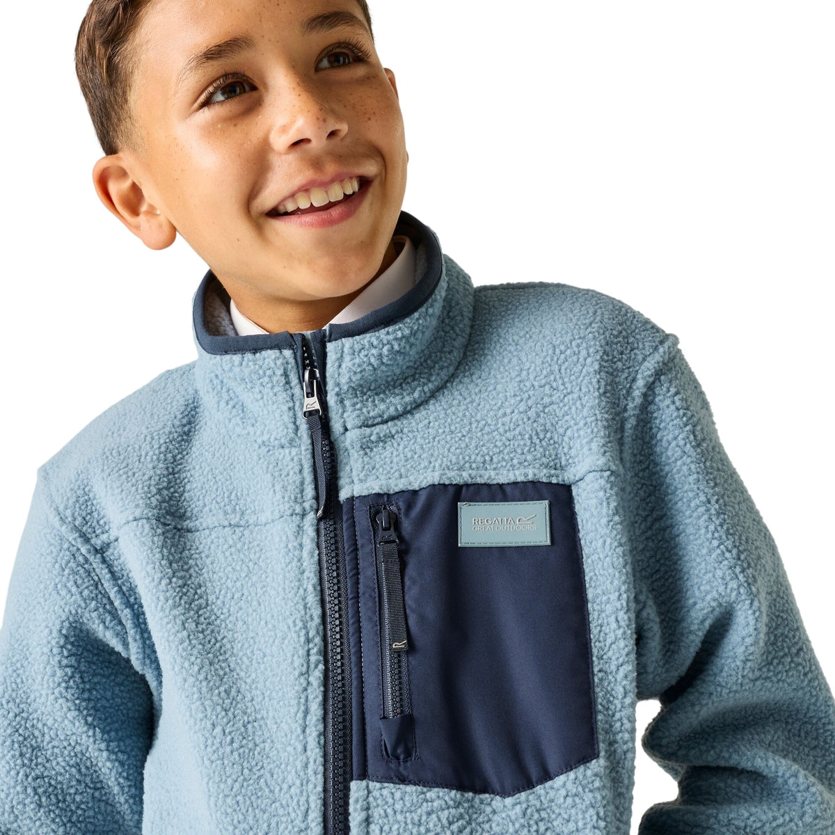 Dusky Blue-Navy - Close up - Regatta Childrens-Kids Frankie Colour Block Fleece Jacket