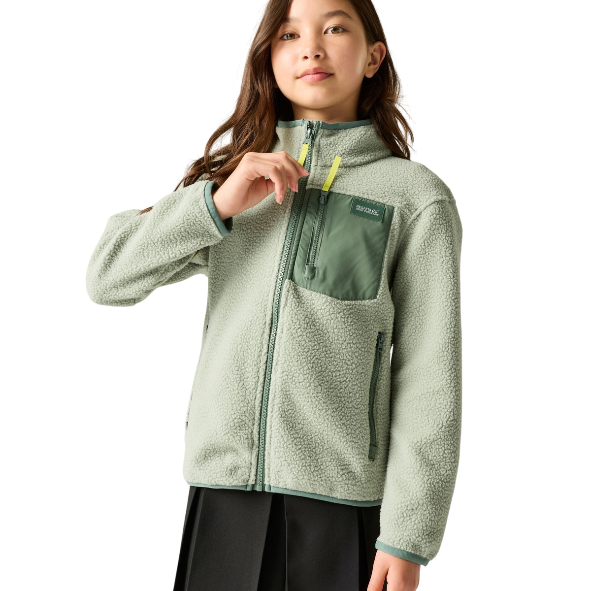 Glacier Green-Dark Forest Green - Pack Shot - Regatta Childrens-Kids Frankie Colour Block Fleece Jacket