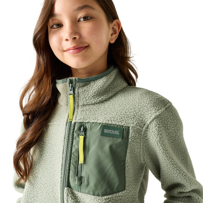Glacier Green-Dark Forest Green - Close up - Regatta Childrens-Kids Frankie Colour Block Fleece Jacket