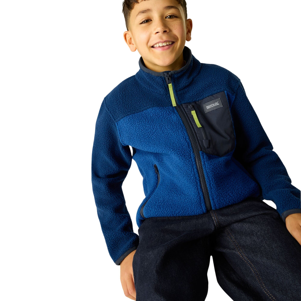 Aviator Blue-Olympian Blue - Pack Shot - Regatta Childrens-Kids Frankie Colour Block Fleece Jacket