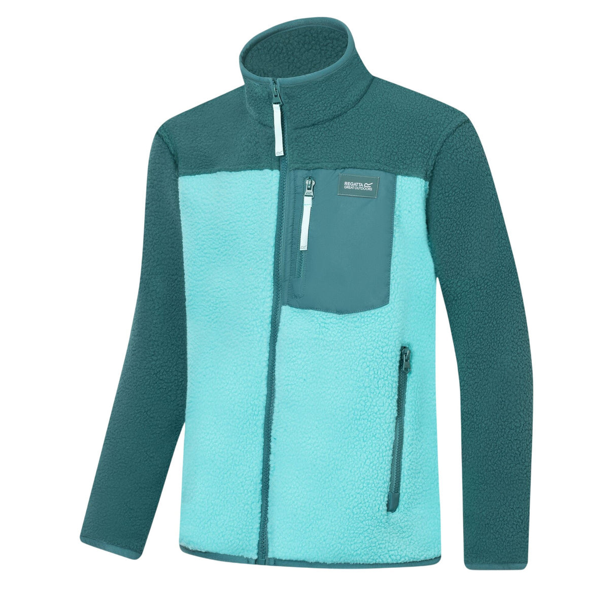 Mediterranea-Turquoise - Side - Regatta Childrens-Kids Frankie Colour Block Fleece Jacket