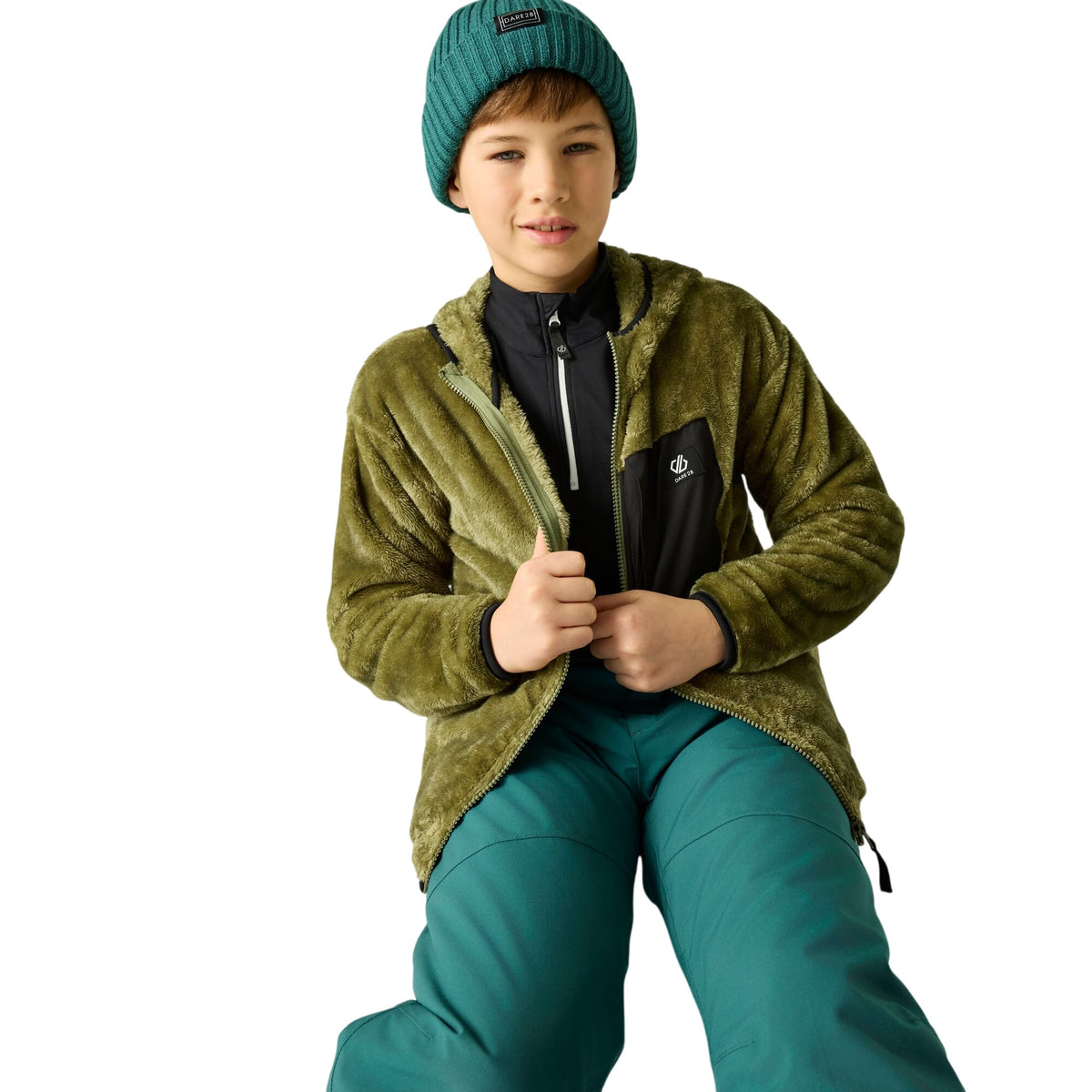 Martini Olive-Black - Pack Shot - Dare 2B Childrens-Kids Powder Fleece Jacket