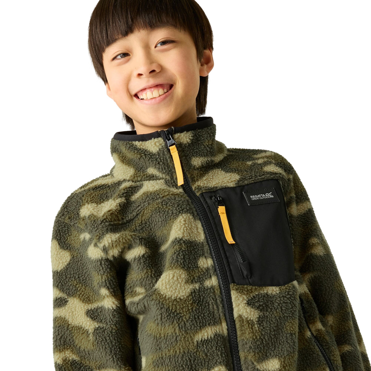 Bark Green - Pack Shot - Regatta Childrens-Kids Frankie Camo Full Zip Fleece Jacket