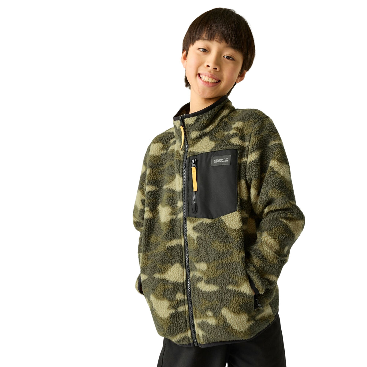 Bark Green - Close up - Regatta Childrens-Kids Frankie Camo Full Zip Fleece Jacket