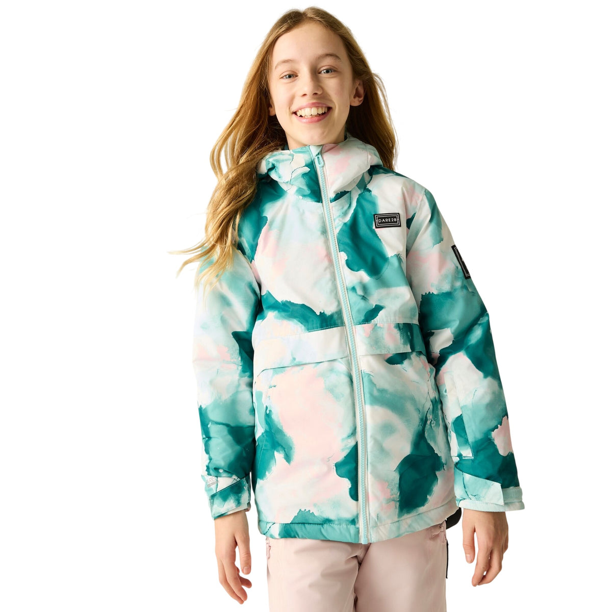 Teal - Close up - Dare 2B Childrens-Kids Wing It Marble Ski Jacket