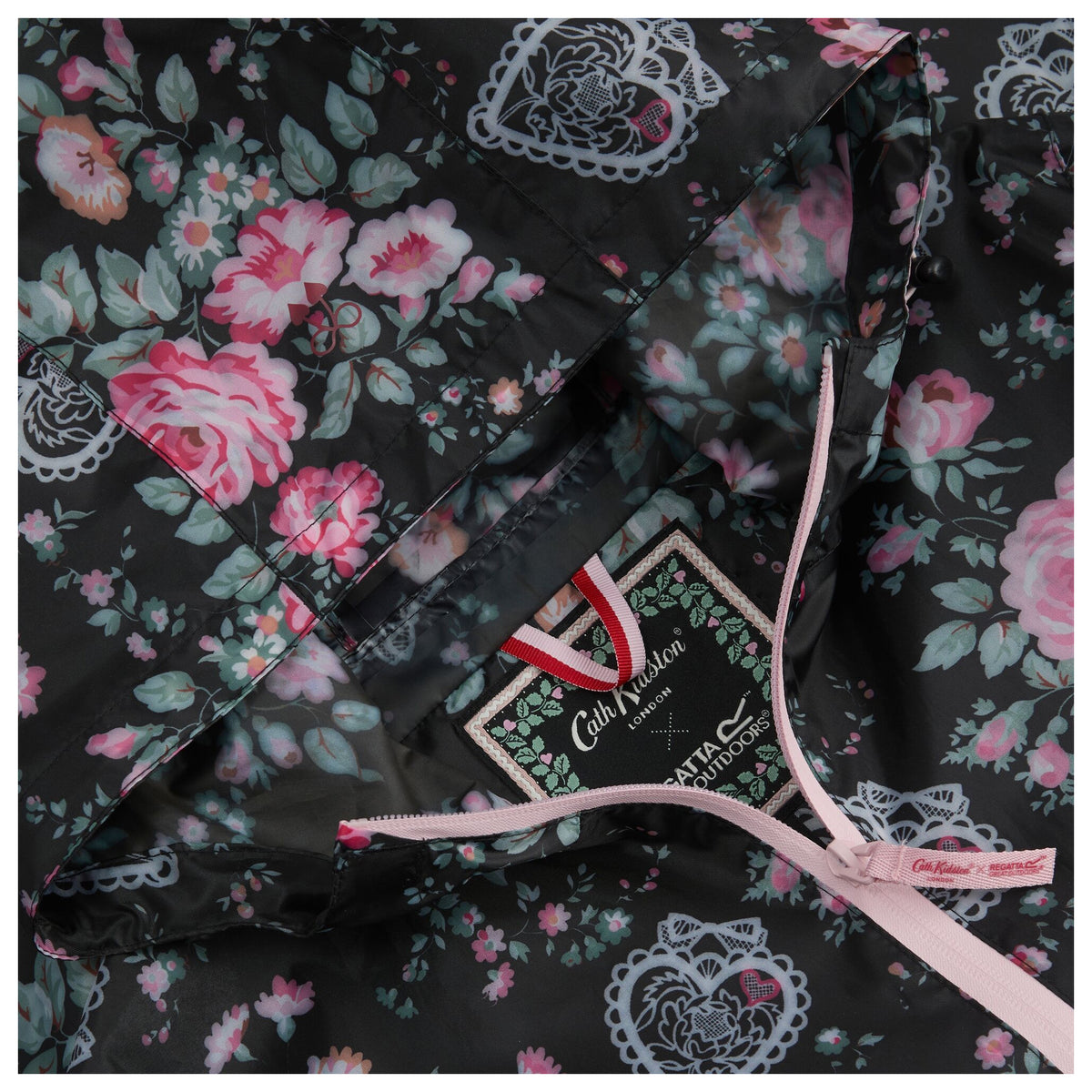Black - Pack Shot - Regatta Womens-Ladies Cath Kidston Hackney Rose Waterproof Shell Jacket