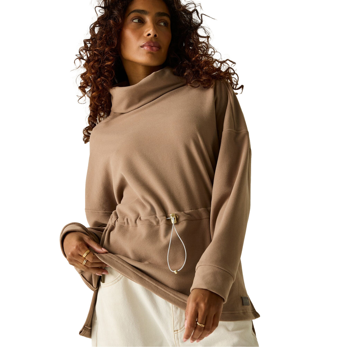 Mocha - Close up - Regatta Womens-Ladies Roll Neck Pull Over Fleece