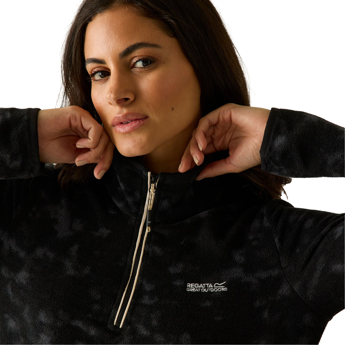 Black - Pack Shot - Regatta Womens-Ladies Margot Brush Stroke Quarter Zip Fleece