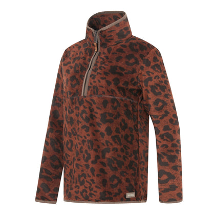 Brown-Black - Side - Regatta Womens-Ladies Frankie Leopard Print Borg Half Zip Fleece