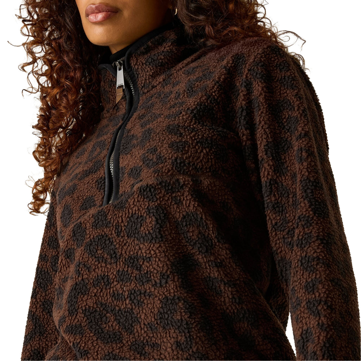 Brown-Black - Pack Shot - Regatta Womens-Ladies Frankie Leopard Print Borg Half Zip Fleece