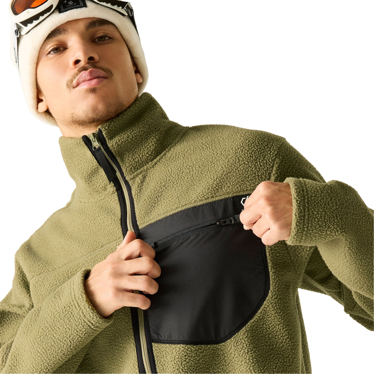 Martini Olive - Close up - Dare 2B Mens Camber Shield Borg Fleece Jacket