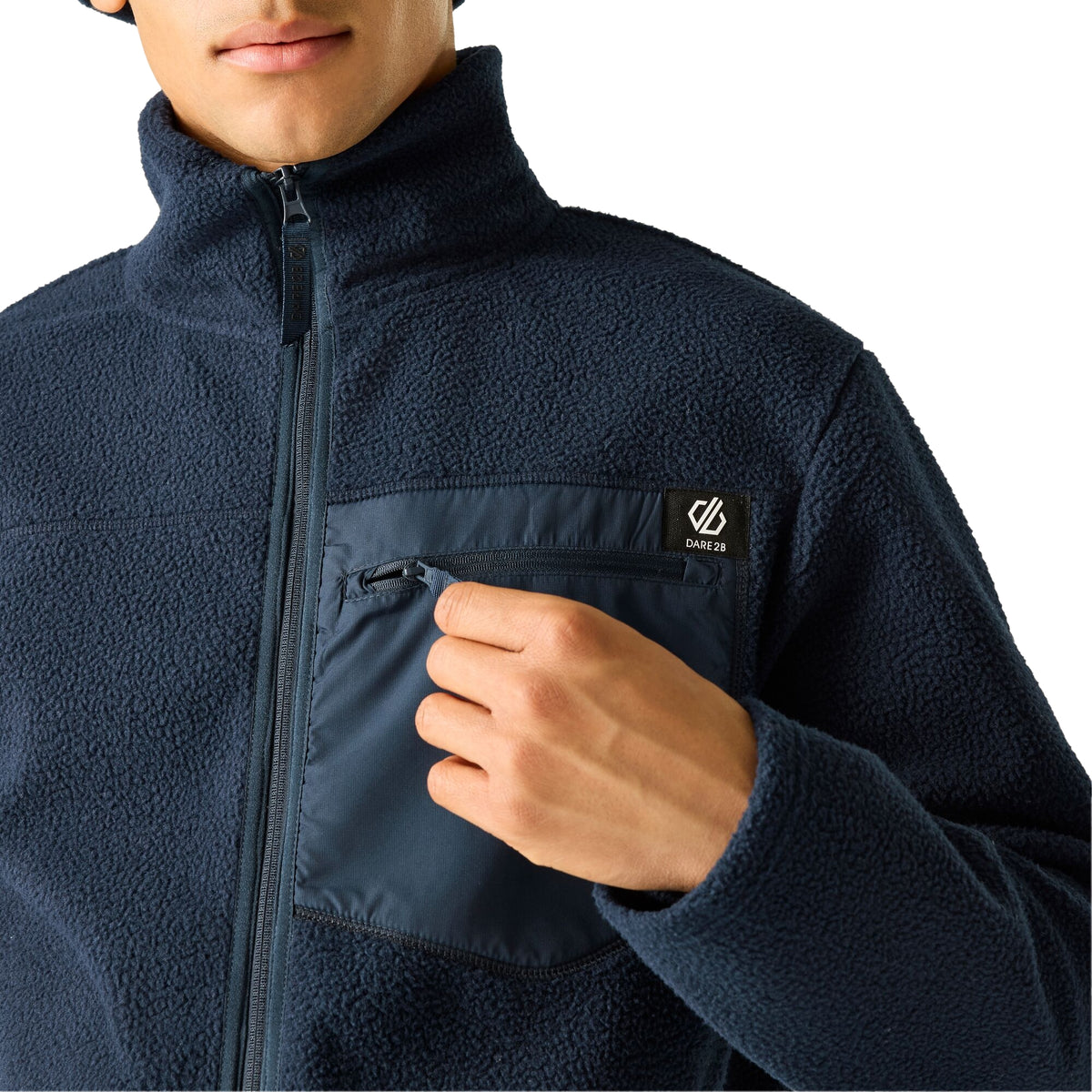 Navy - Close up - Dare 2B Mens Camber Shield Borg Fleece Jacket